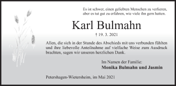 Anzeige von Karl Bulmahn von Mindener Tageblatt