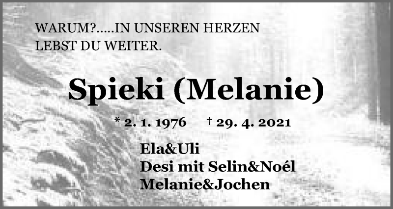  Traueranzeige für Melanie Bredemeier vom 04.05.2021 aus Mindener Tageblatt