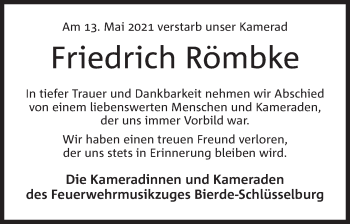 Anzeige von Friedrich Römbke von Mindener Tageblatt