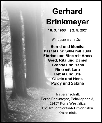 Anzeige von Gerhard Brinkmeyer von Mindener Tageblatt