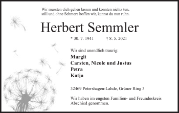 Anzeige von Herbert Semmler von Mindener Tageblatt