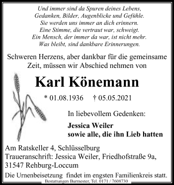 Anzeige von Karl Könemann von Mindener Tageblatt