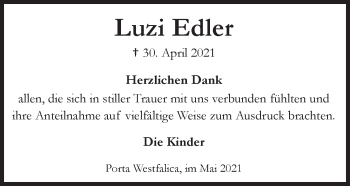 Anzeige von Luzi Edler von Mindener Tageblatt