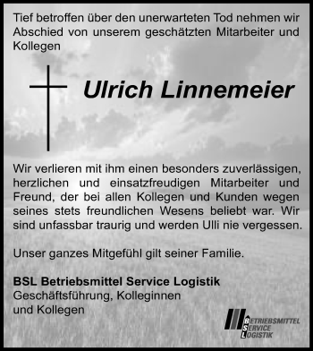 Anzeige von Ulrich Linnemeier von Mindener Tageblatt