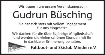 Anzeige von Gudrun Büsching von Mindener Tageblatt