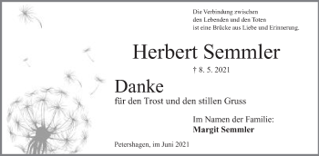 Anzeige von Herbert Semmler von Mindener Tageblatt