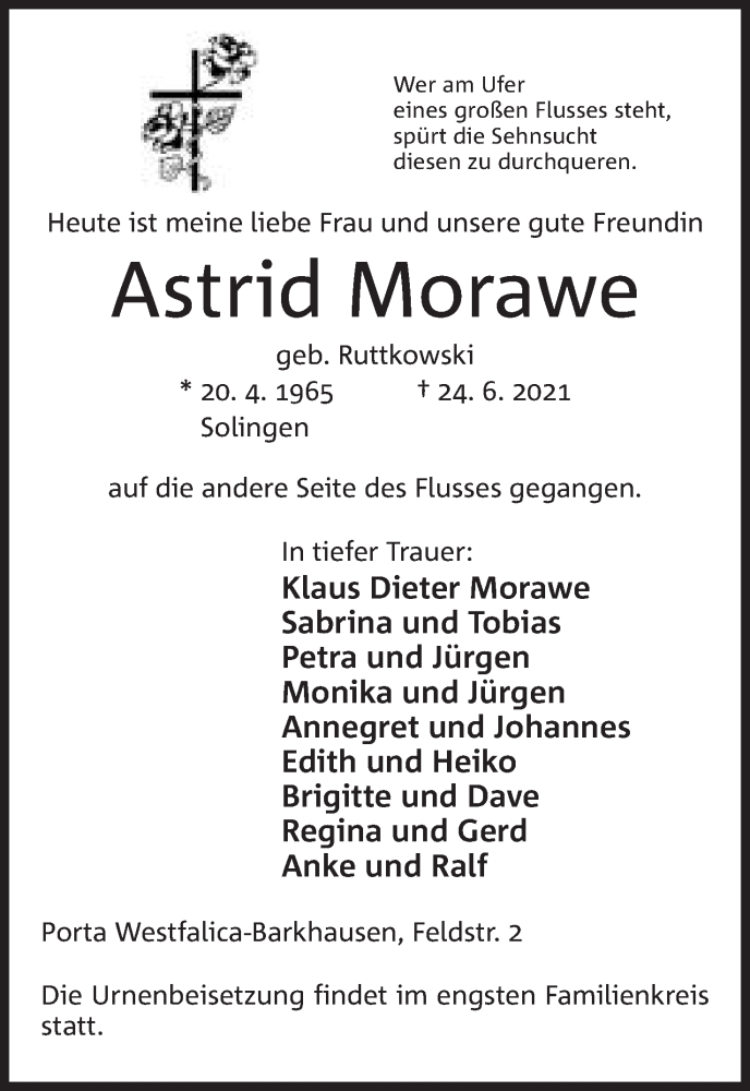  Traueranzeige für Astrid Morawe vom 03.07.2021 aus Mindener Tageblatt
