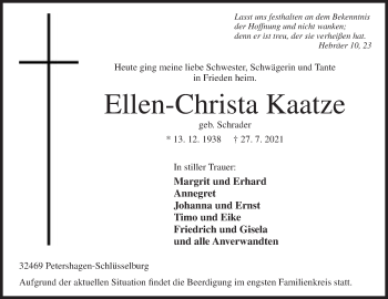 Anzeige von Ellen-Christa Kaatze von Mindener Tageblatt