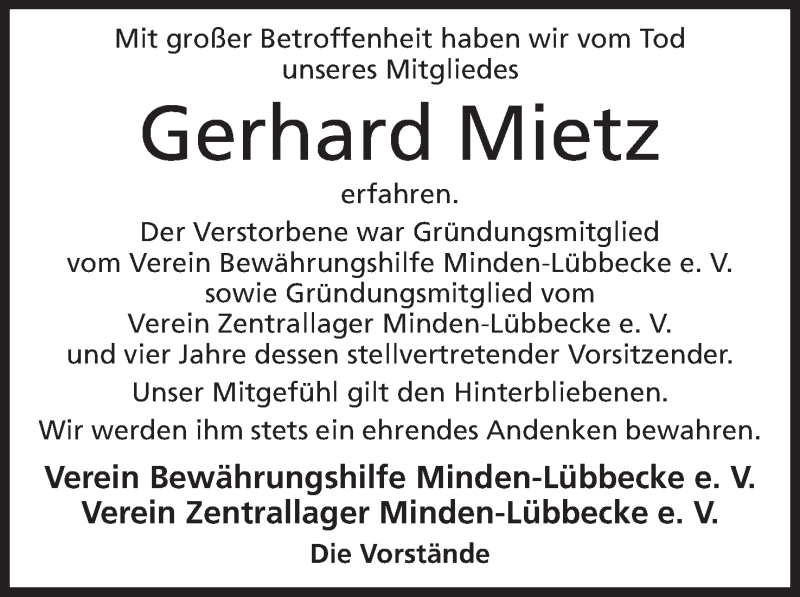  Traueranzeige für Gerhard Mietz vom 24.07.2021 aus Mindener Tageblatt