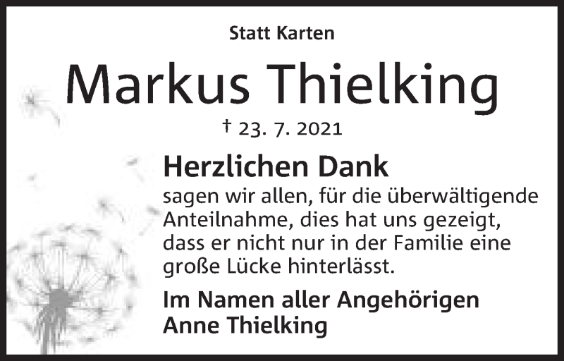  Traueranzeige für Markus Thielking vom 14.08.2021 aus Mindener Tageblatt