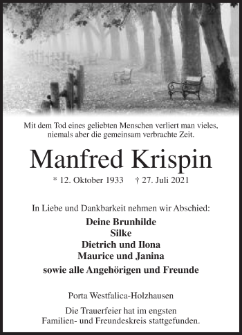 Anzeige von Manfred Krispin von Mindener Tageblatt