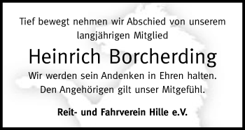 Anzeige von Heinrich Borcherding 