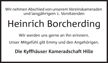 Anzeige von Heinrich Borcherding 