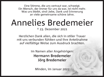 Anzeige von Annelies Bredemeier von Mindener Tageblatt