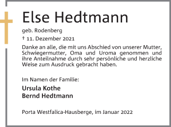 Anzeige von Else Hedtmann von Mindener Tageblatt