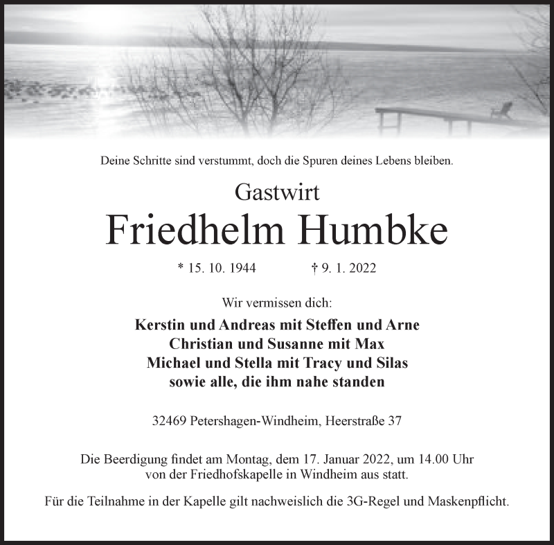  Traueranzeige für Friedhelm Humbke vom 12.01.2022 aus Mindener Tageblatt