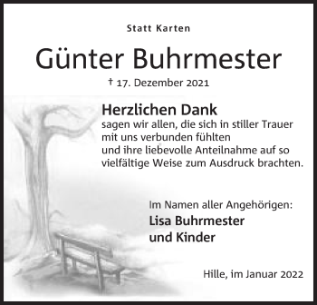 Anzeige von Günter Buhrmester von Mindener Tageblatt