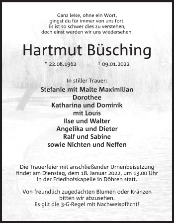 Anzeige von Hartmut Büsching von Mindener Tageblatt