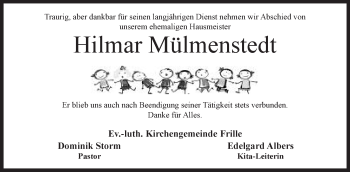 Anzeige von Hilmar Mülmenstedt von Mindener Tageblatt