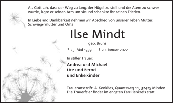 Anzeige von Ilse Mindt von Mindener Tageblatt