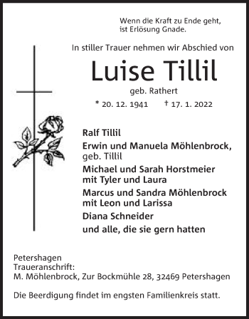 Anzeige von Luise Tillil von Mindener Tageblatt