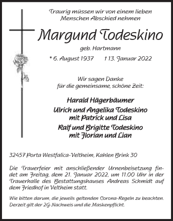 Anzeige von Margund Todeskino von Mindener Tageblatt