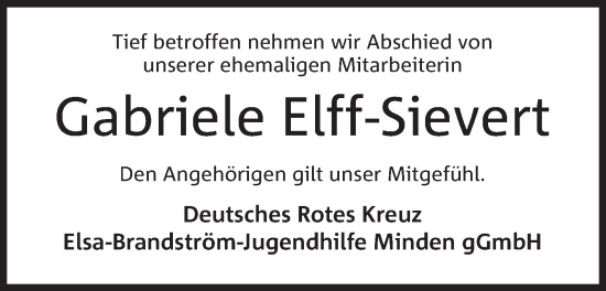 Anzeige von Gabriele Elff-Sievert von Mindener Tageblatt