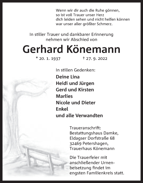 Anzeige von Gerhard Könemann von Mindener Tageblatt