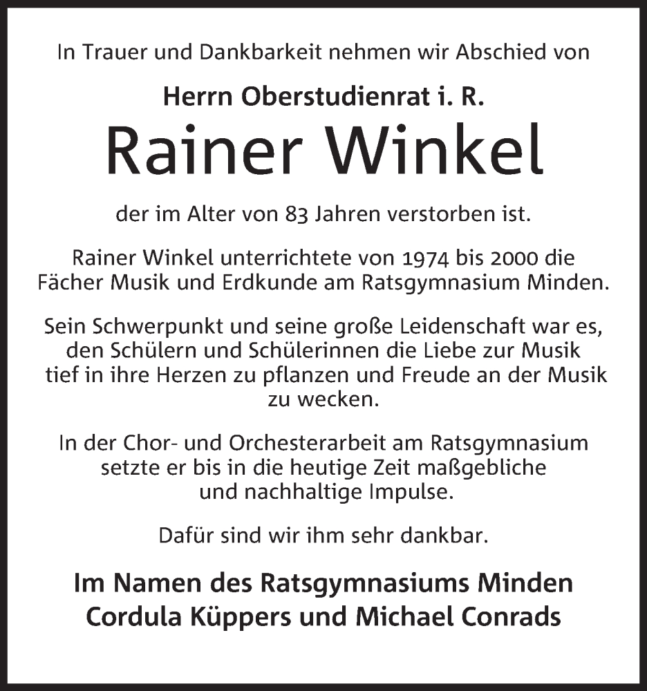 Traueranzeigen von Rainer Winkel | Trauer.MT.de