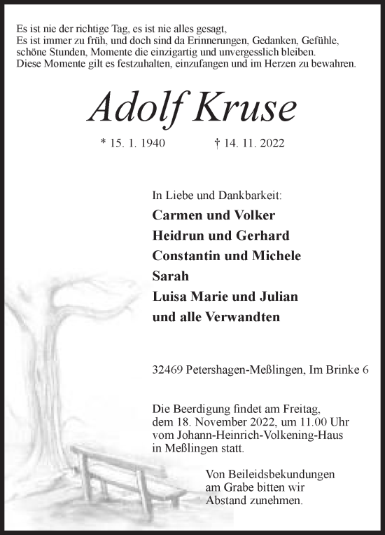 Anzeige von Adolf Kruse von Mindener Tageblatt