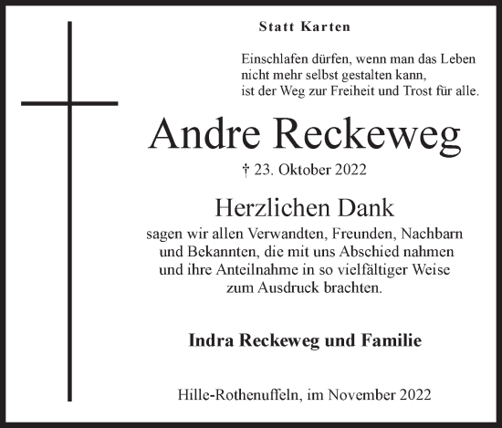 Anzeige von Andre Reckeweg von Mindener Tageblatt