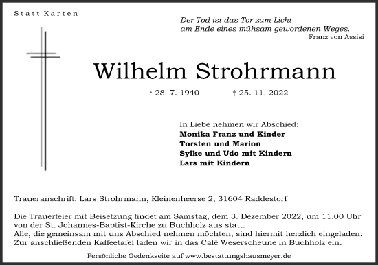 Anzeige von Wilhelm Strohrmann von Mindener Tageblatt