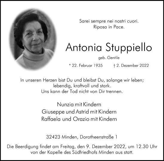 Anzeige von Antonia Stuppiello von Mindener Tageblatt
