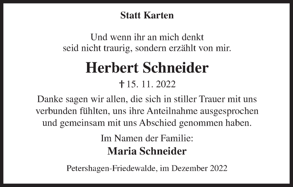 Traueranzeige für Herbert Schneider vom 10.12.2022 aus Mindener Tageblatt