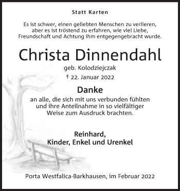 Anzeige von Christa Dinnendahl von Mindener Tageblatt