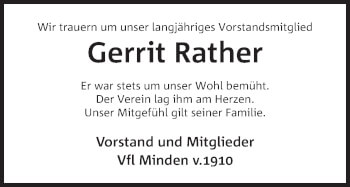 Anzeige von Gerrit Rather von Mindener Tageblatt