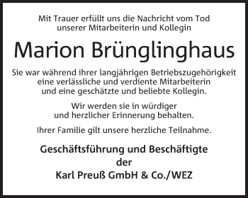 Anzeige von Marion Brünglinghaus von Mindener Tageblatt