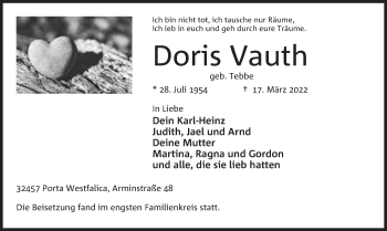 Anzeige von Doris Vauth von Mindener Tageblatt