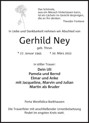 Anzeige von Gerhild Ney von Mindener Tageblatt