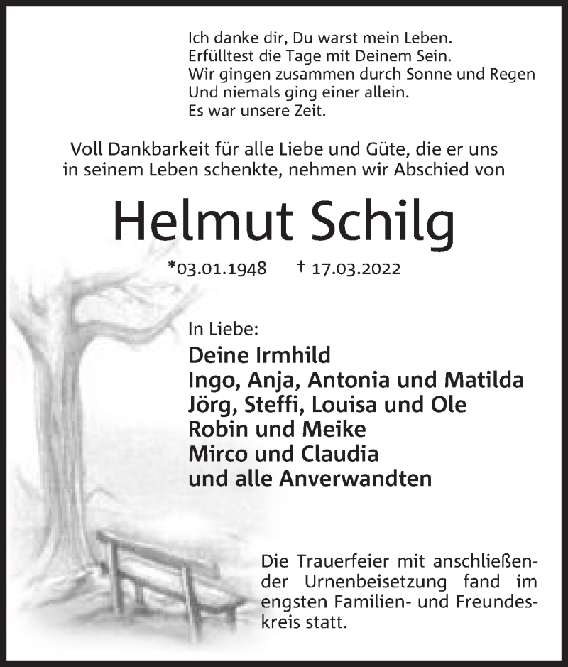  Traueranzeige für Helmut Schilg vom 26.03.2022 aus Mindener Tageblatt