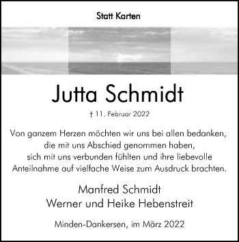 Anzeige von Jutta Schmidt von Mindener Tageblatt