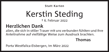 Anzeige von Kerstin Steding von Mindener Tageblatt