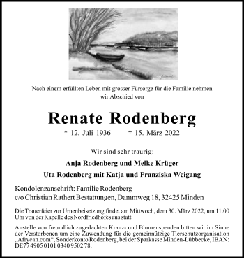 Anzeige von Renate Rodenberg von Mindener Tageblatt