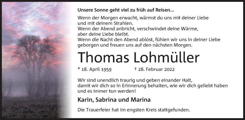  Traueranzeige für Thomas Lohmüller vom 12.03.2022 aus Mindener Tageblatt