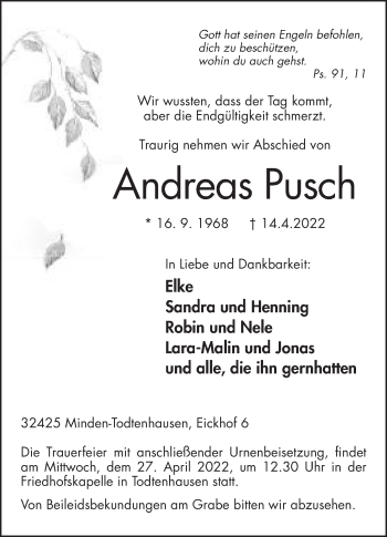 Anzeige von Andreas Pusch von Mindener Tageblatt