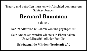 Anzeige von Bernard Baumann von Mindener Tageblatt