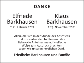 Anzeige von Elfriede Barkhausen von Mindener Tageblatt