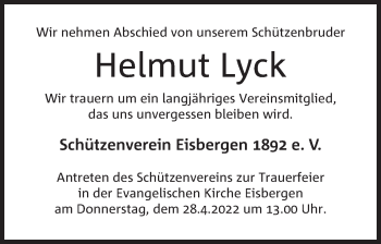 Anzeige von Helmut Lyck von Mindener Tageblatt