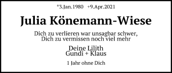 Anzeige von Julia Könemann-Wiese von Mindener Tageblatt
