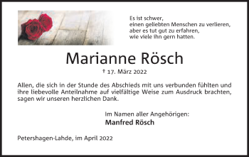 Anzeige von Marianne Rösch von Mindener Tageblatt